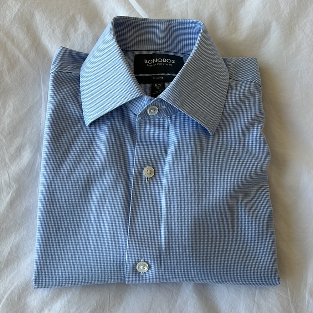 Bonobos Swiss Performance Dress Shirt in Blue Mini Houndstooth